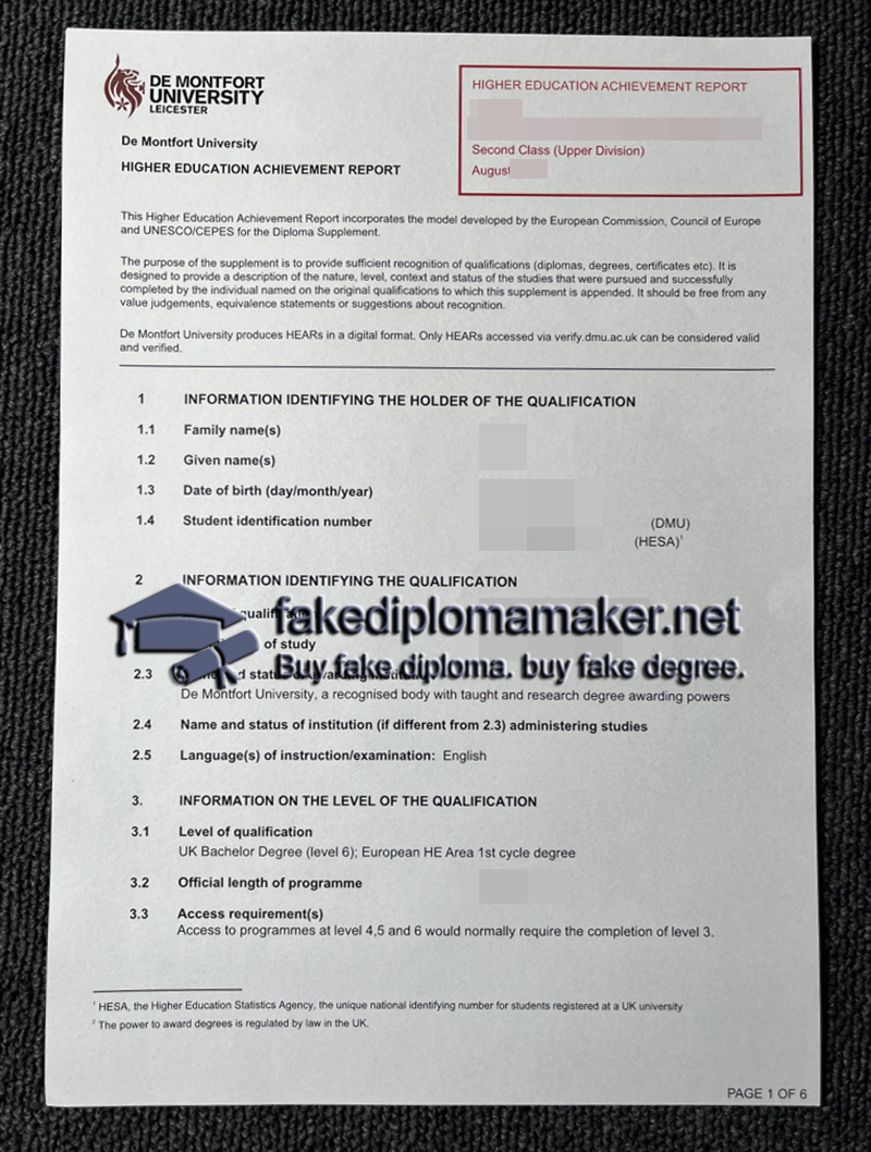 De Montfort University transcript