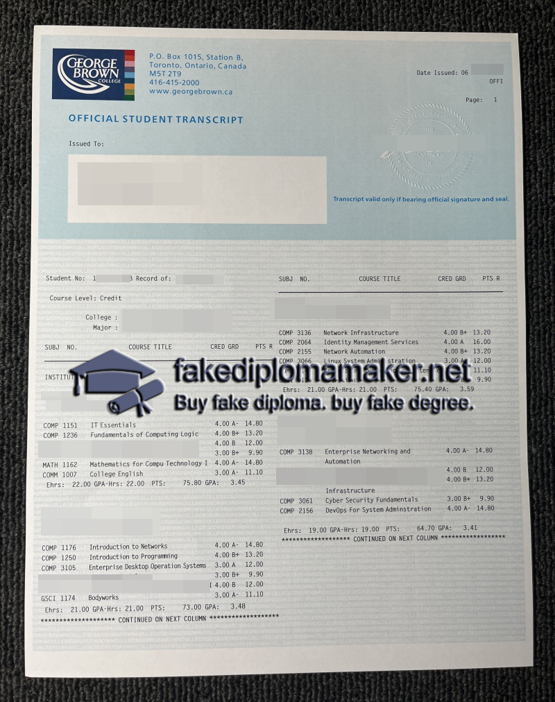 George Brown College transcript