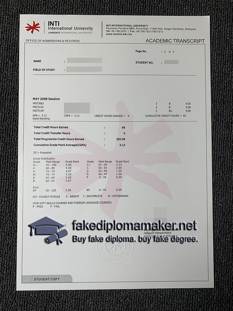 INTI International University transcript