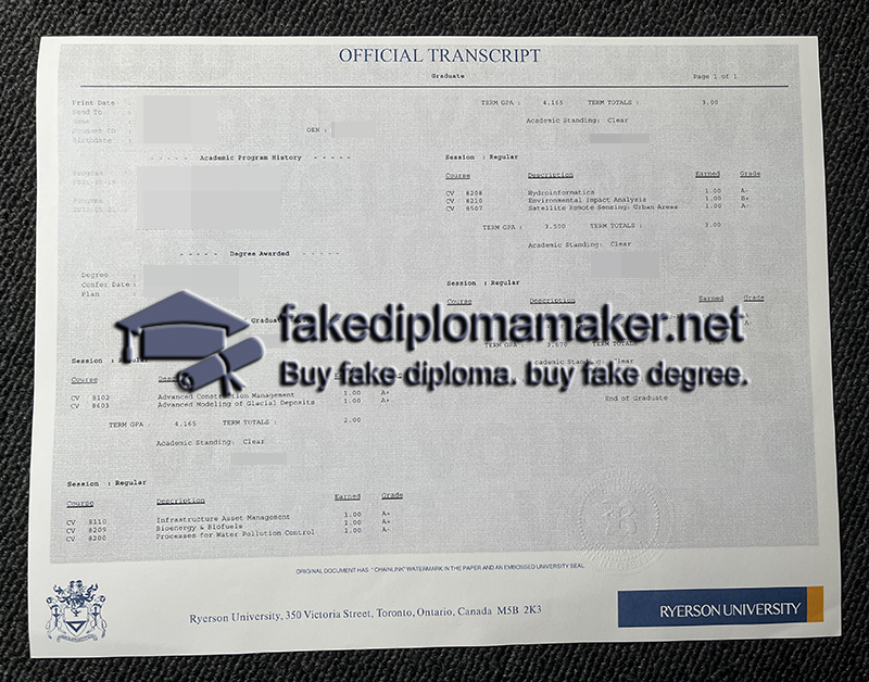 Ryerson University transcript