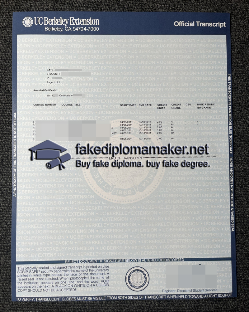 UC Berkeley Extension transcript