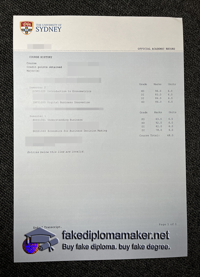 University of Sydney transcript