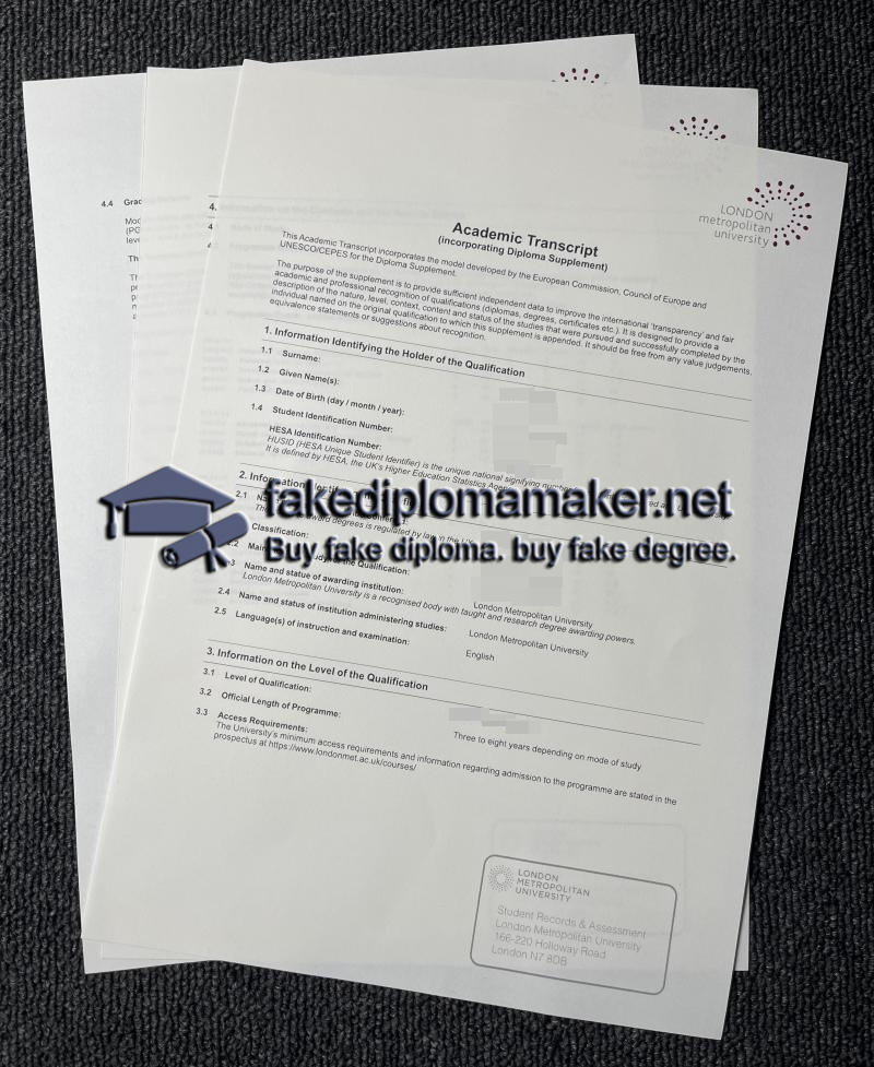 London Metropolitan University transcript