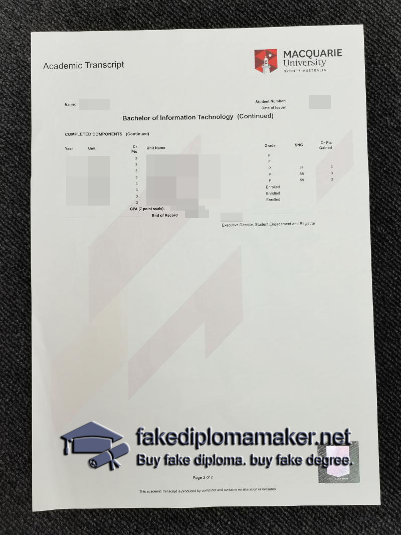 Macquarie University transcript