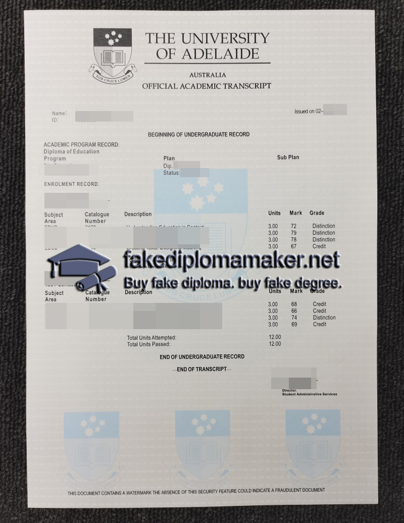 University of Adelaide transcript