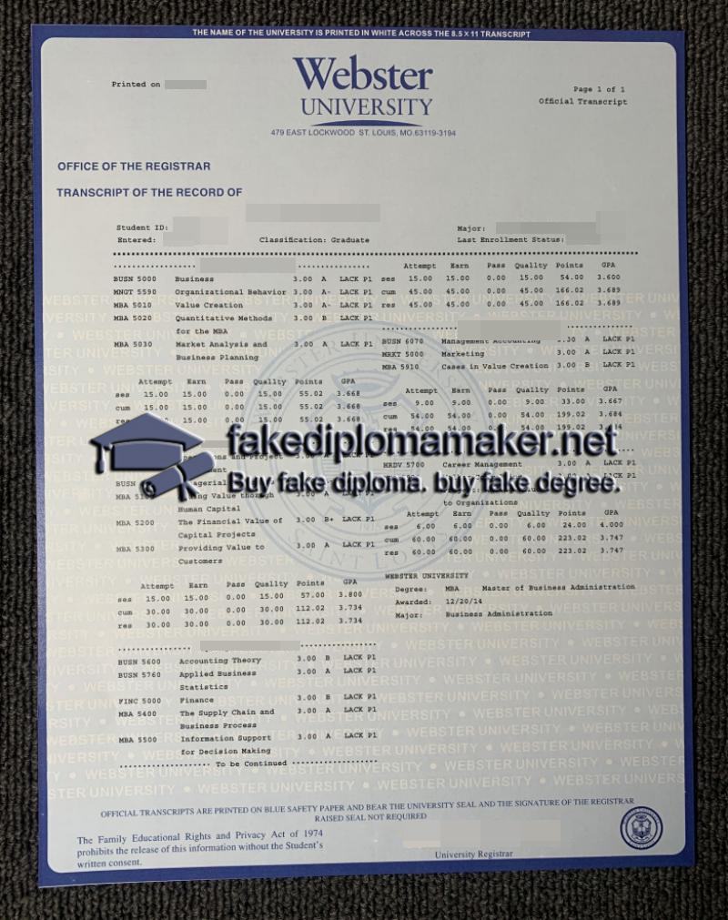Webster University transcript