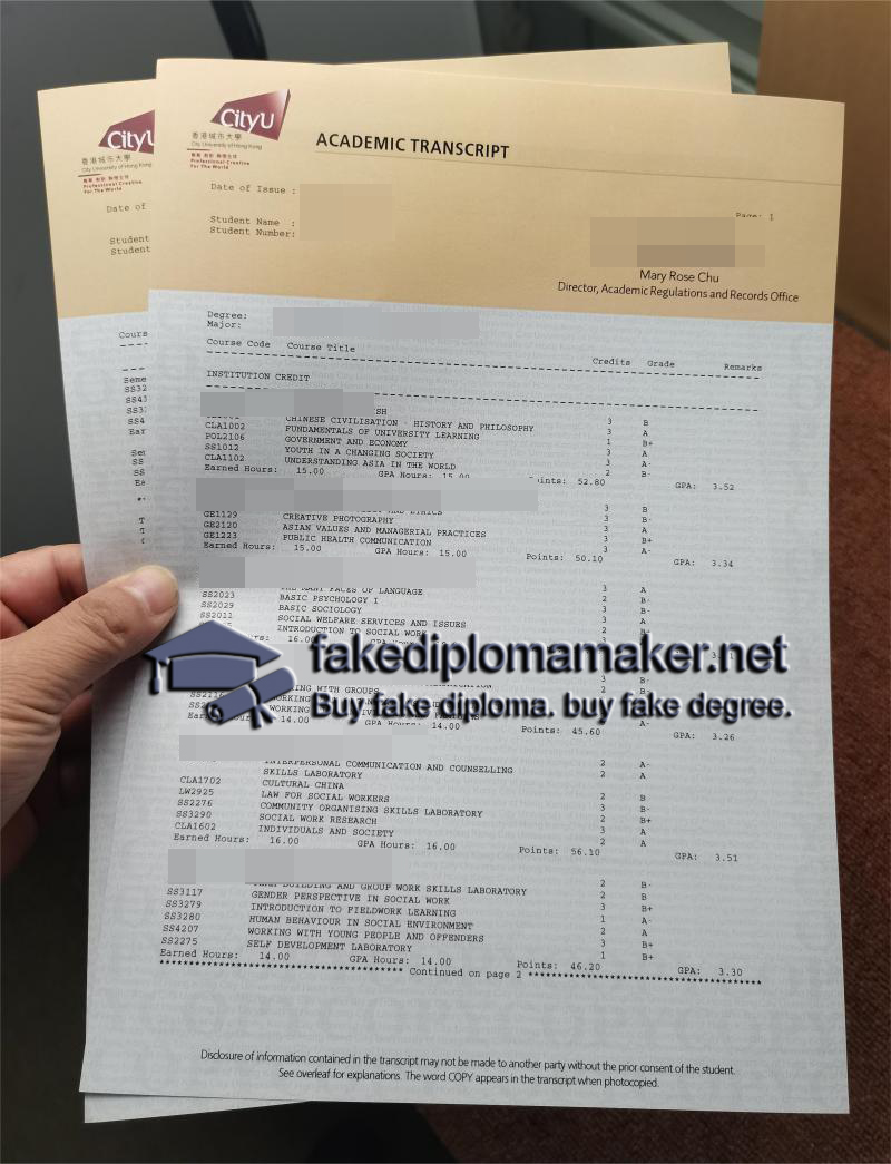 City University of Hong Kong transcript