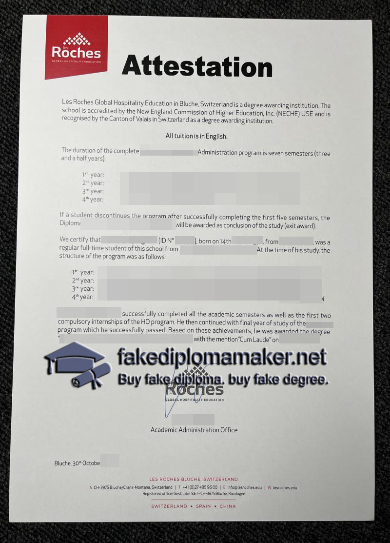 Les Roches Certificate