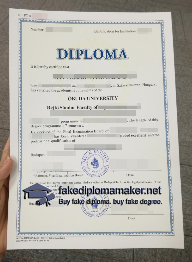 Óbuda University diploma