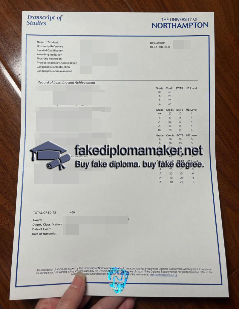 University of Northampton transcript