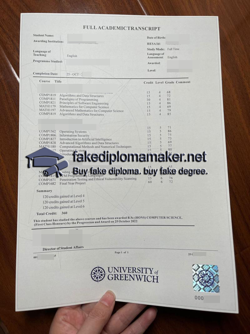 University of Greenwich transcripts