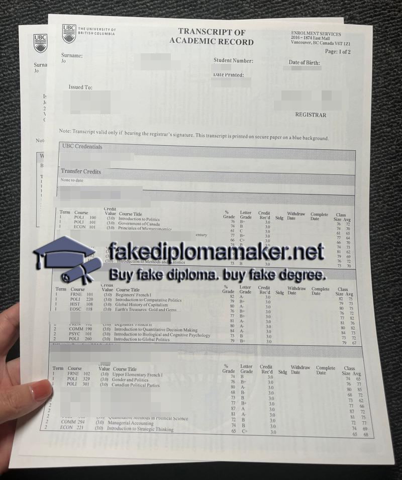 UBC transcript