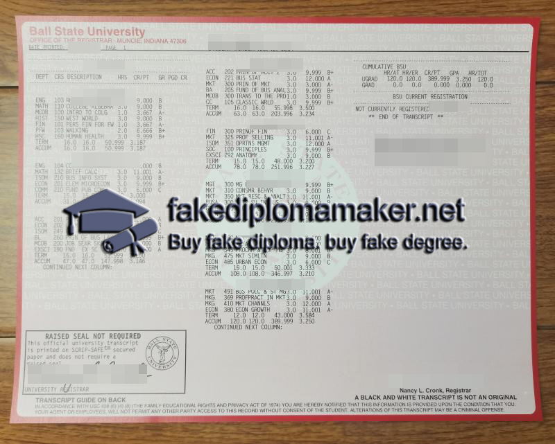 Ball State University transcript