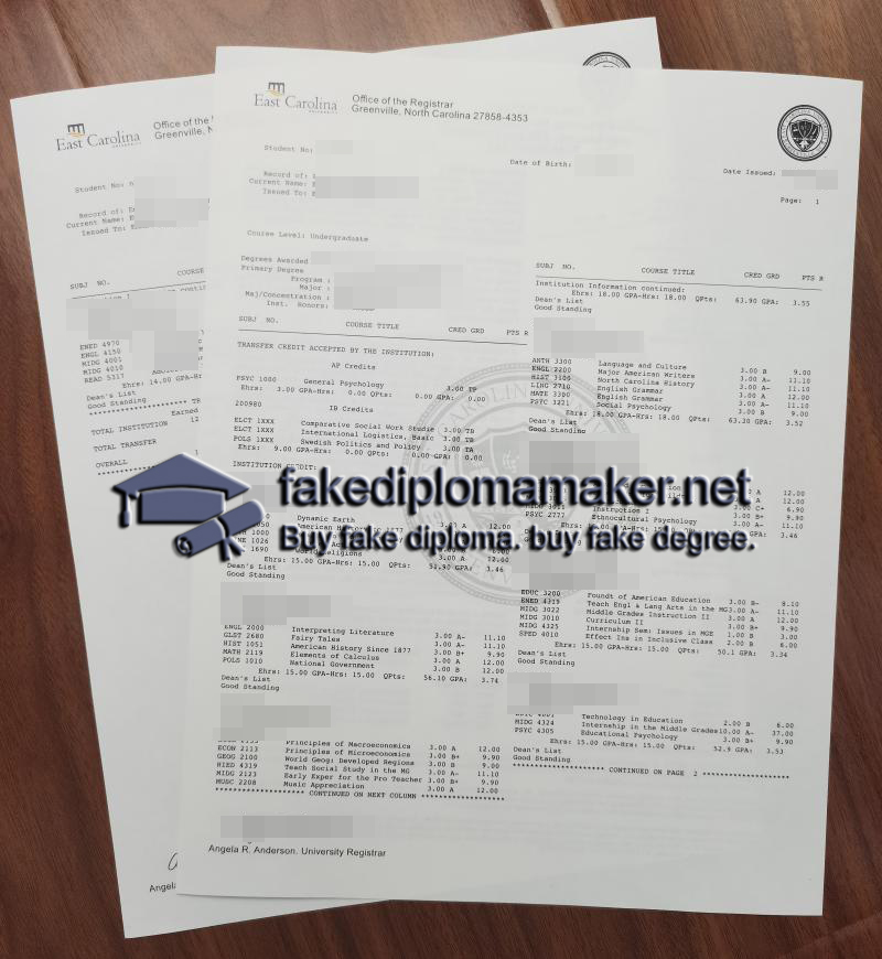 East Carolina University transcript