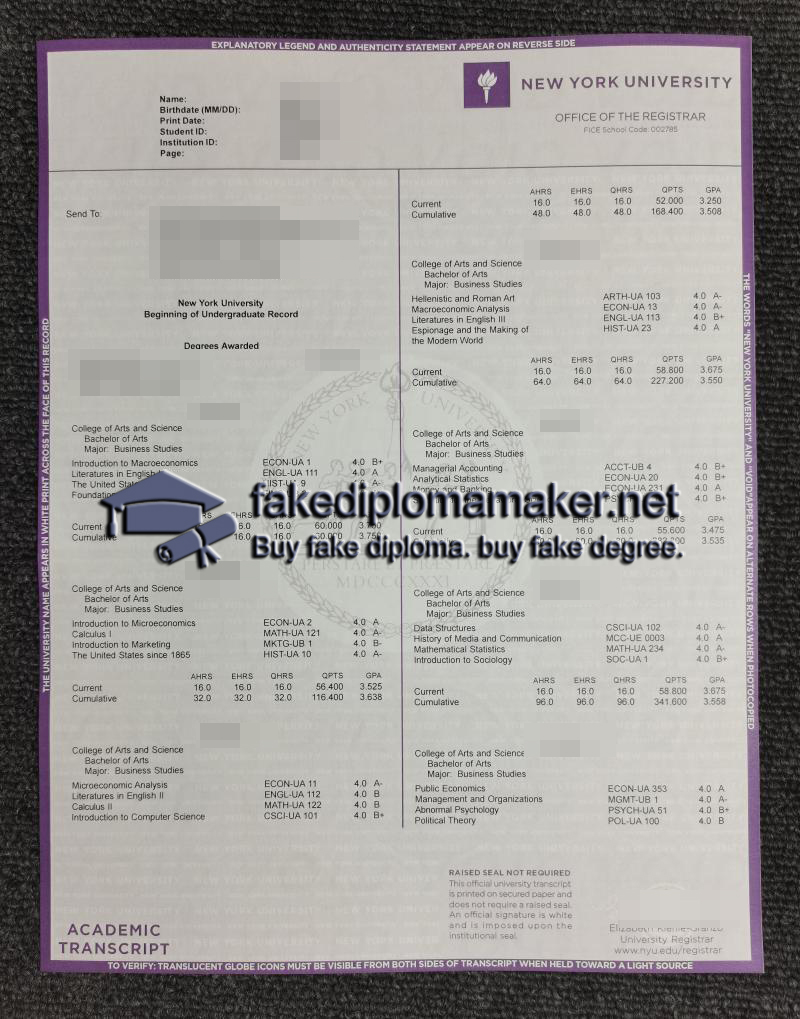 New York University transcript