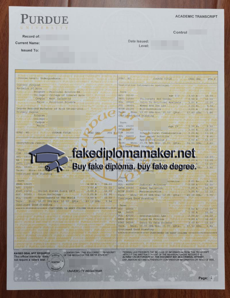 Purdue University transcript