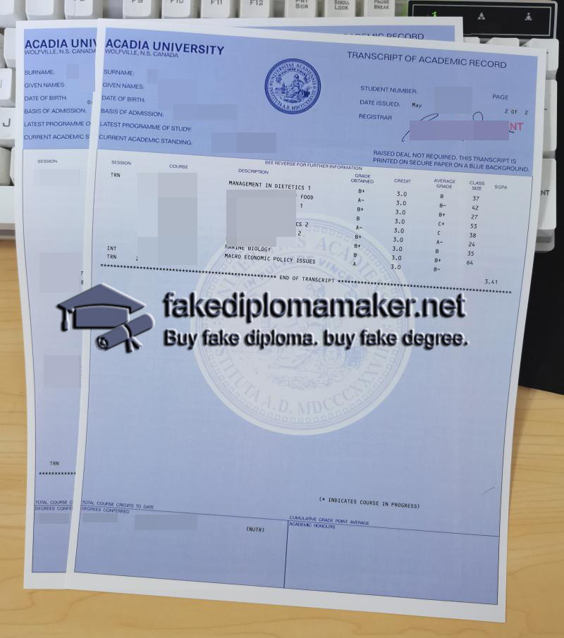 Acadia University transcript