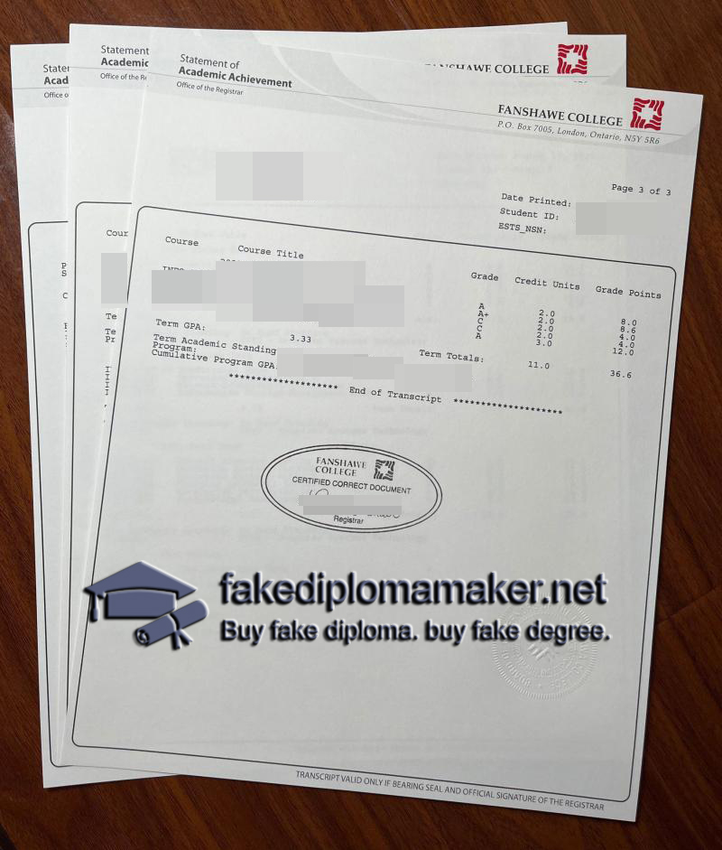 Fanshawe College transcript