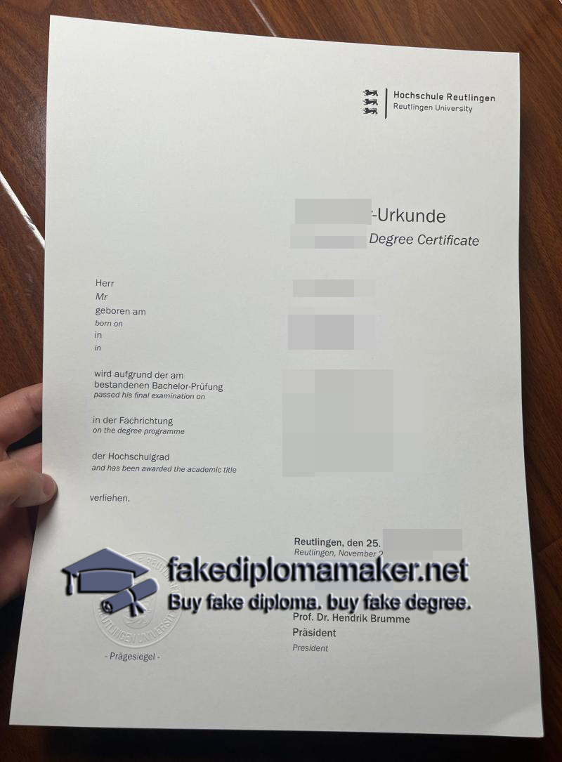 Hochschule Reutlingen Urkunde