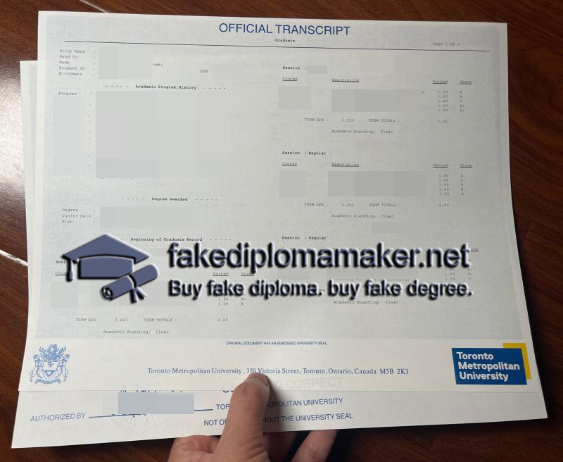 Toronto Metropolitan University transcript