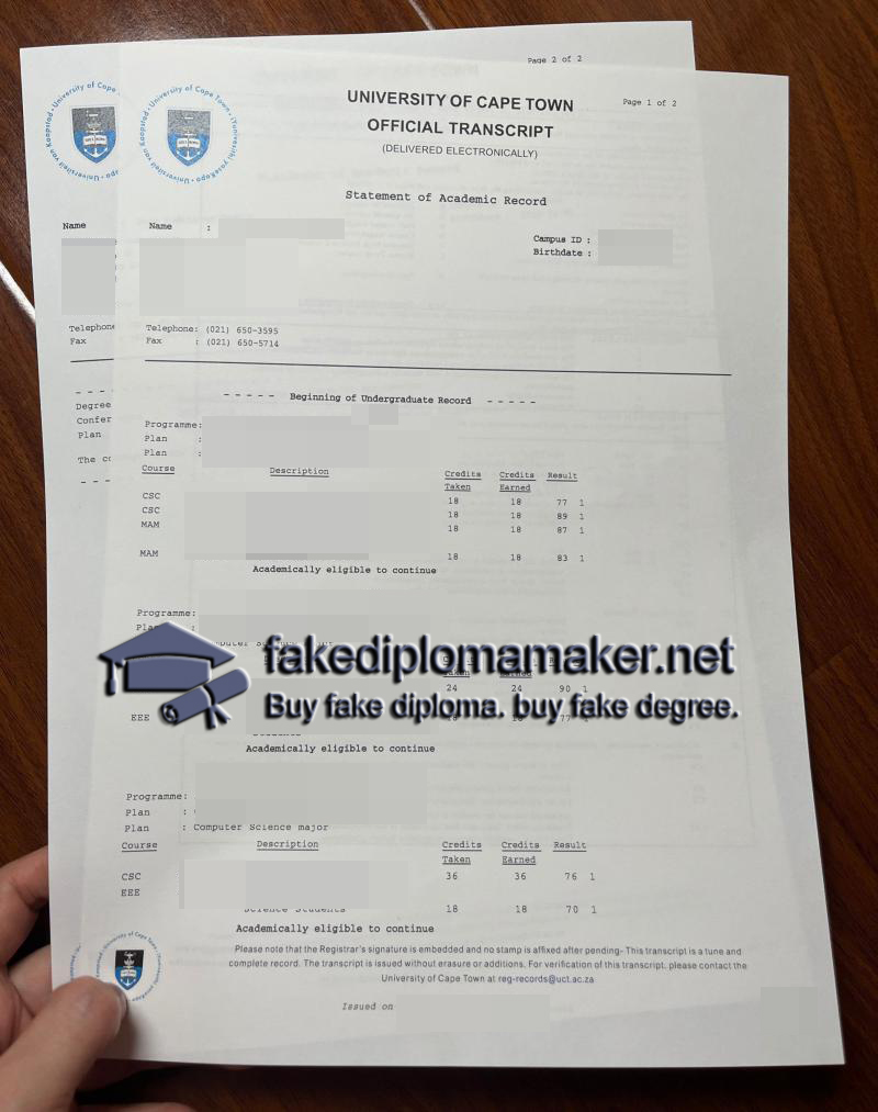University of Cape Town transcript