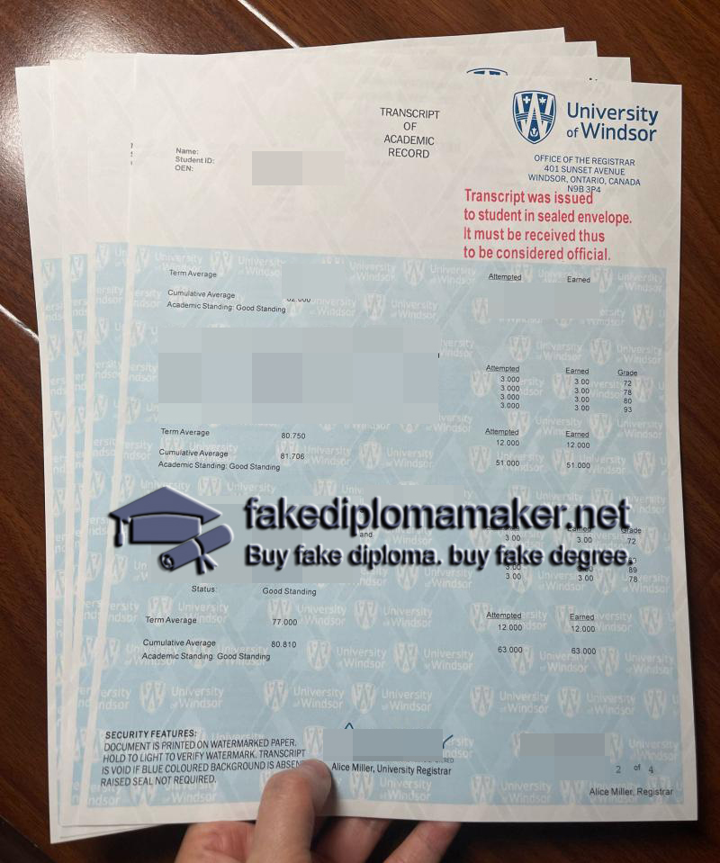 University of Windsor transcript