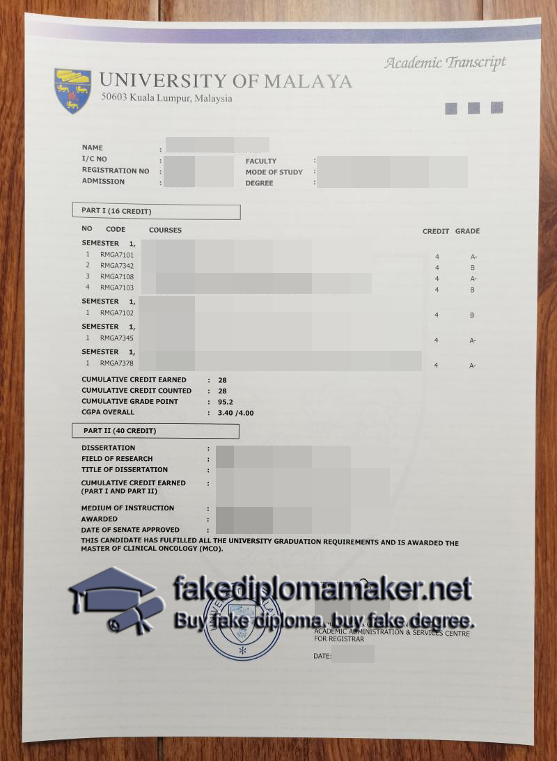 University of Malaya transcript