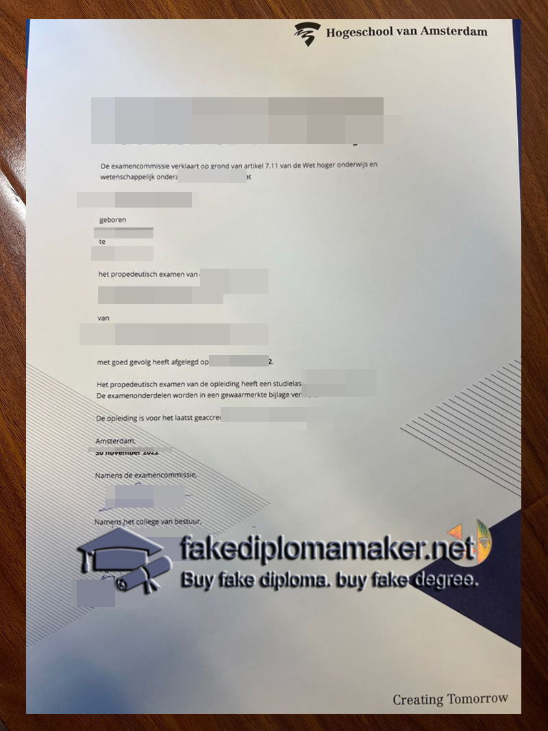 Hogeschool van Amsterdam diploma