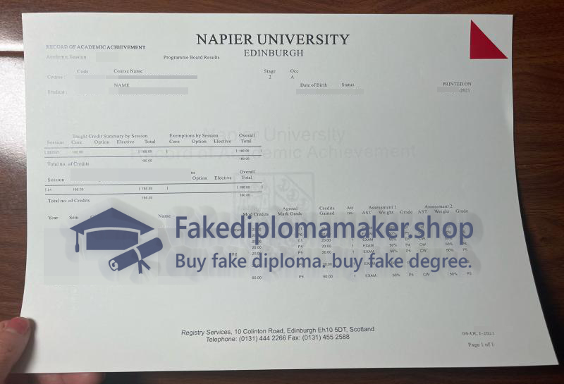 Edinburgh Napier University transcript