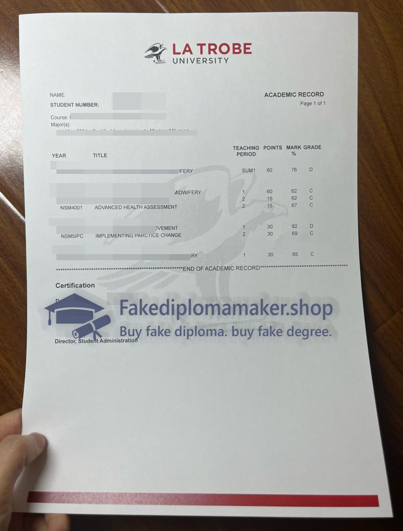 La Trobe University academic transcript