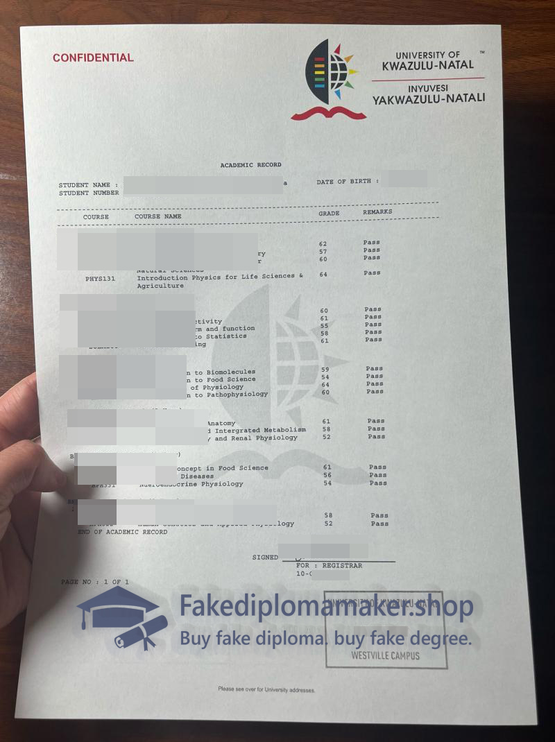 University of KwaZulu-Natal transcript